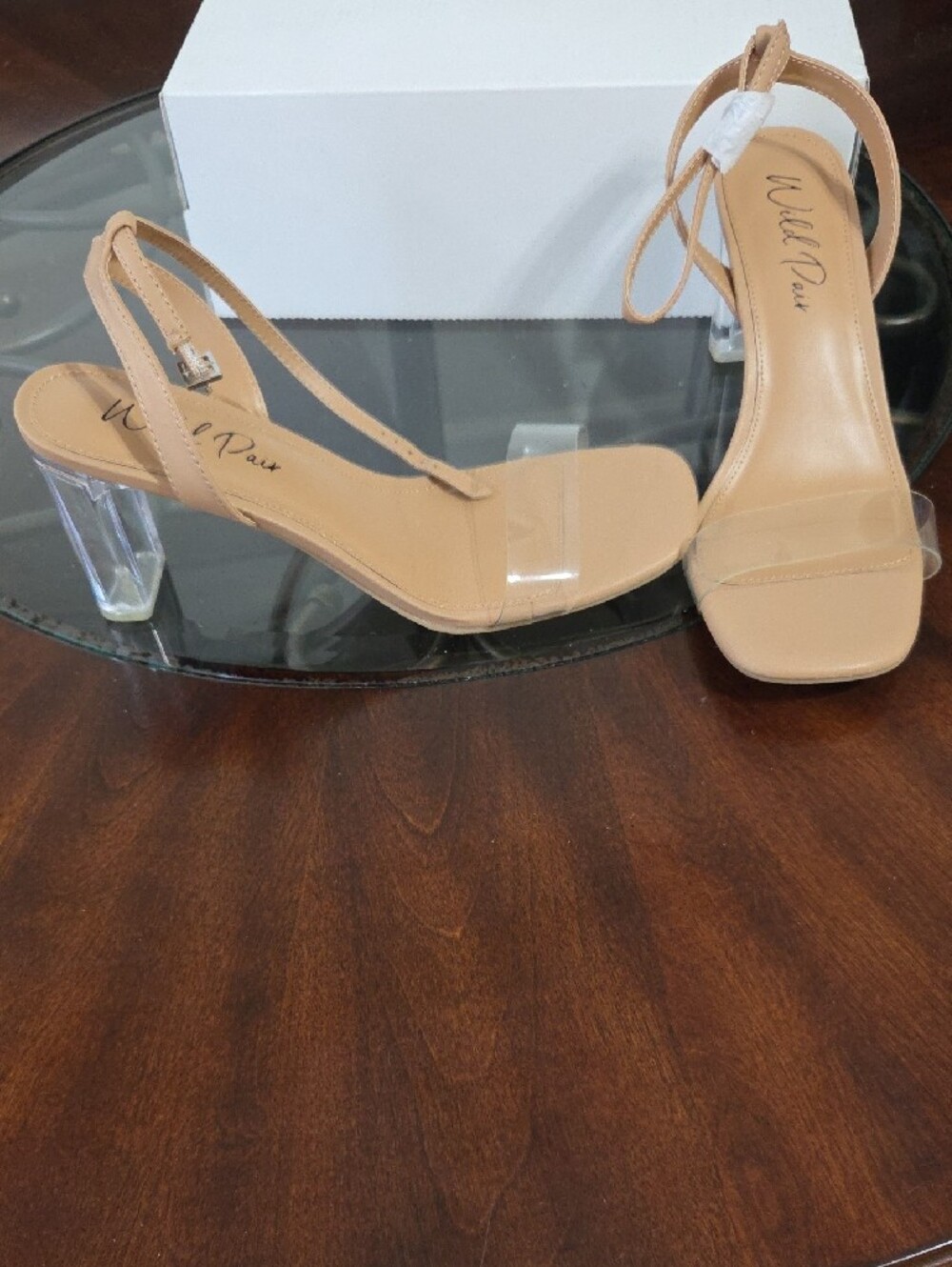 Wild Pair Nude Slingback Clear Block Heel Sandals - Picture 5 of 9